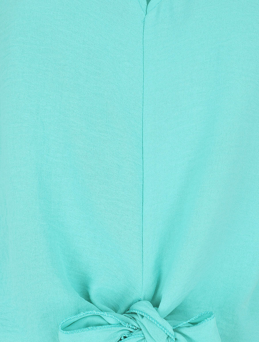 Blouse ample unie à liens à nouer - Turquoise - 3