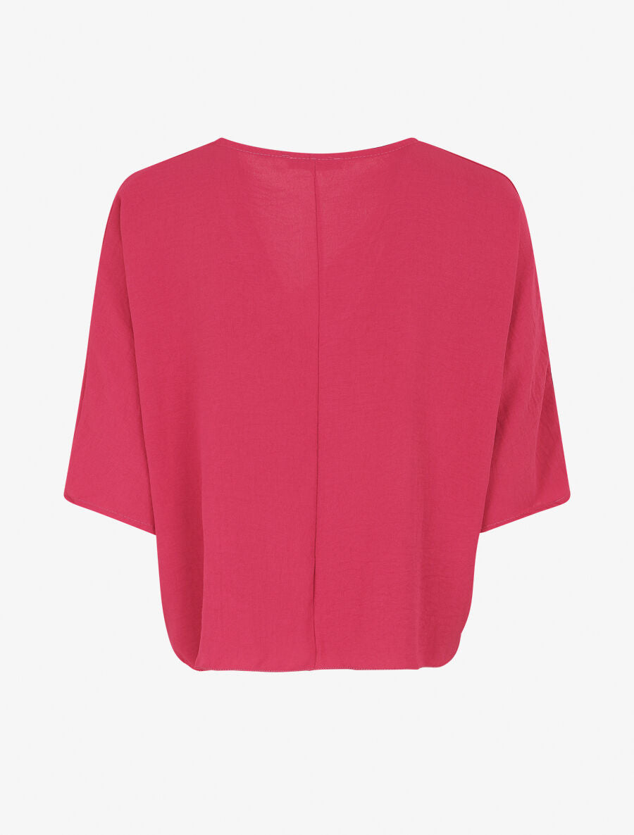 Blouse ample unie à liens à nouer - Fushia - 2