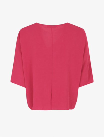 Blouse ample unie à liens à nouer - Fushia - 2