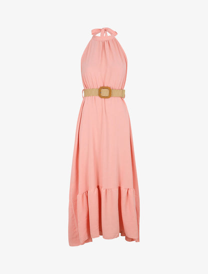 Robe longue unie dos nu - Rose - 1