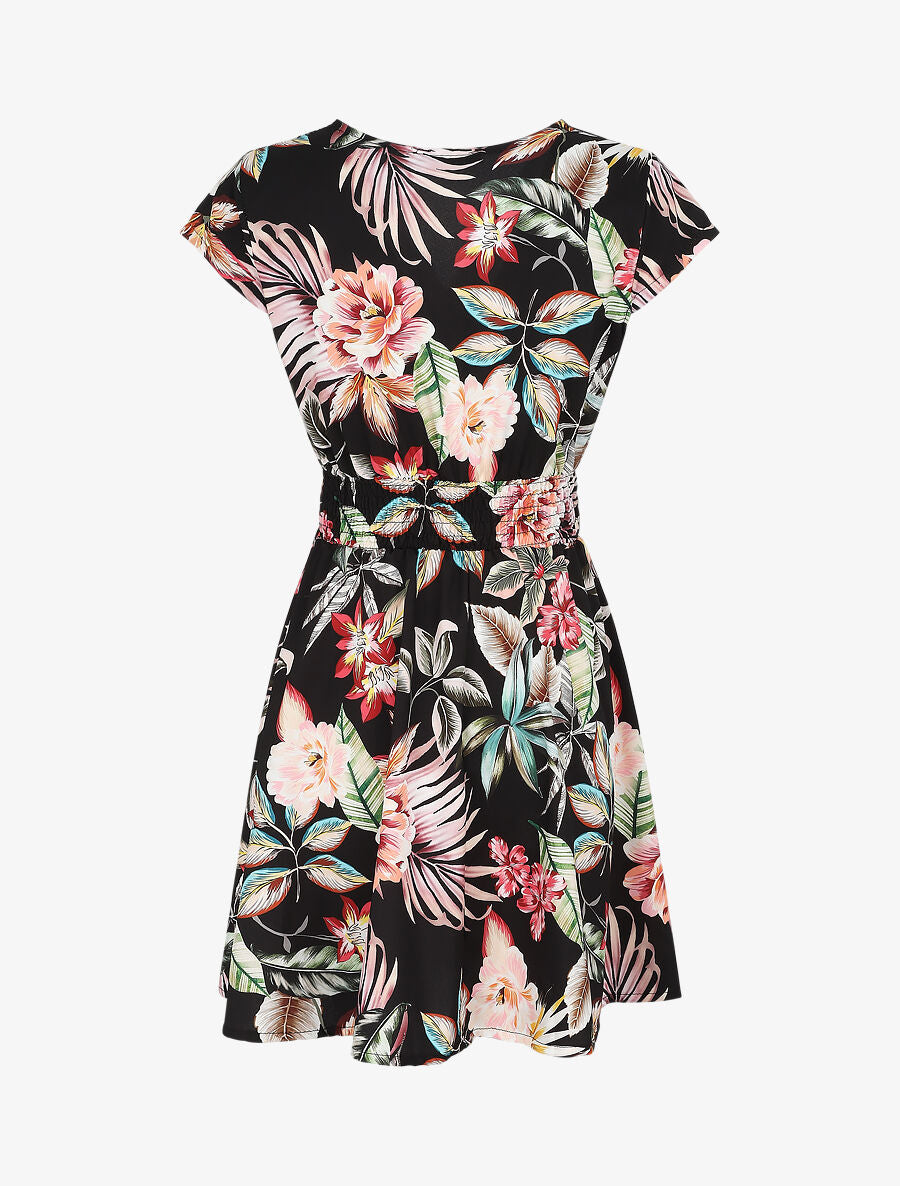 Robe mi-longue à imprimé floral - Noir - 2