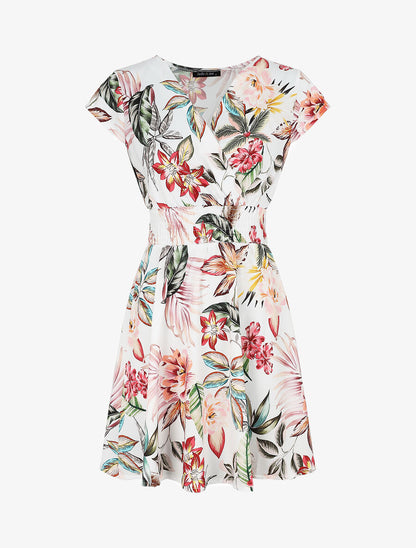 Robe mi-longue à imprimé floral - Blanc - 1