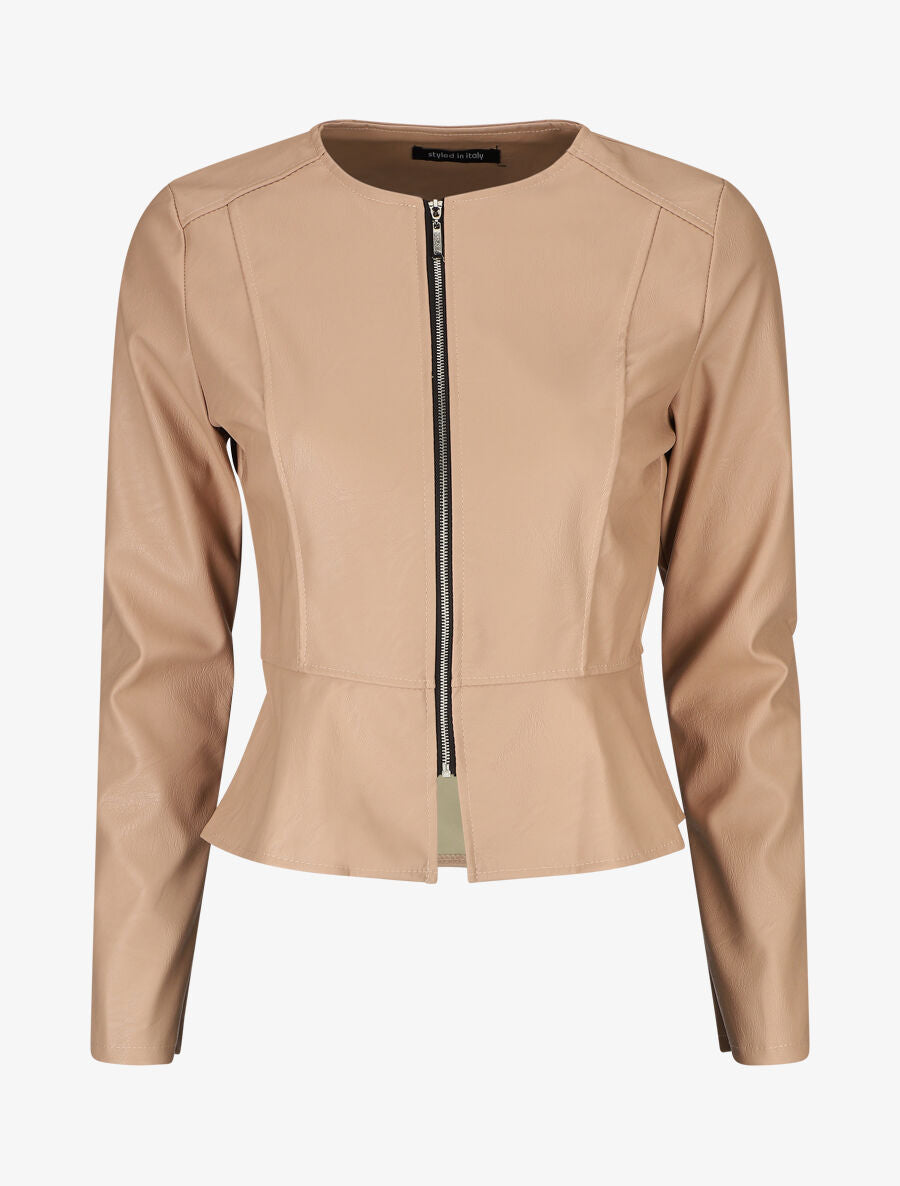 Veste zippée en simili - Beige - 4