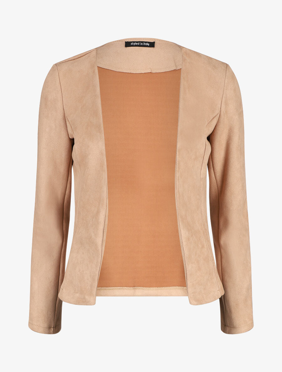 Veste ouverte effet daim - Camel - 5