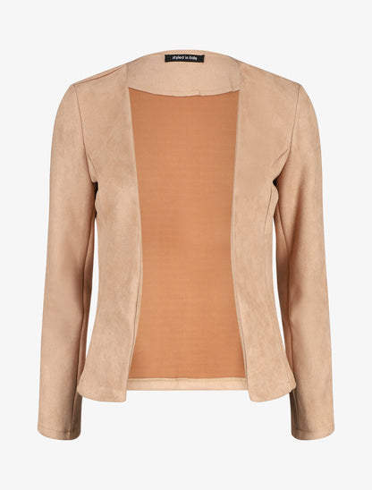 Veste ouverte effet daim - Camel - 5