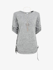 Pull ample à fronces - Gris - 1