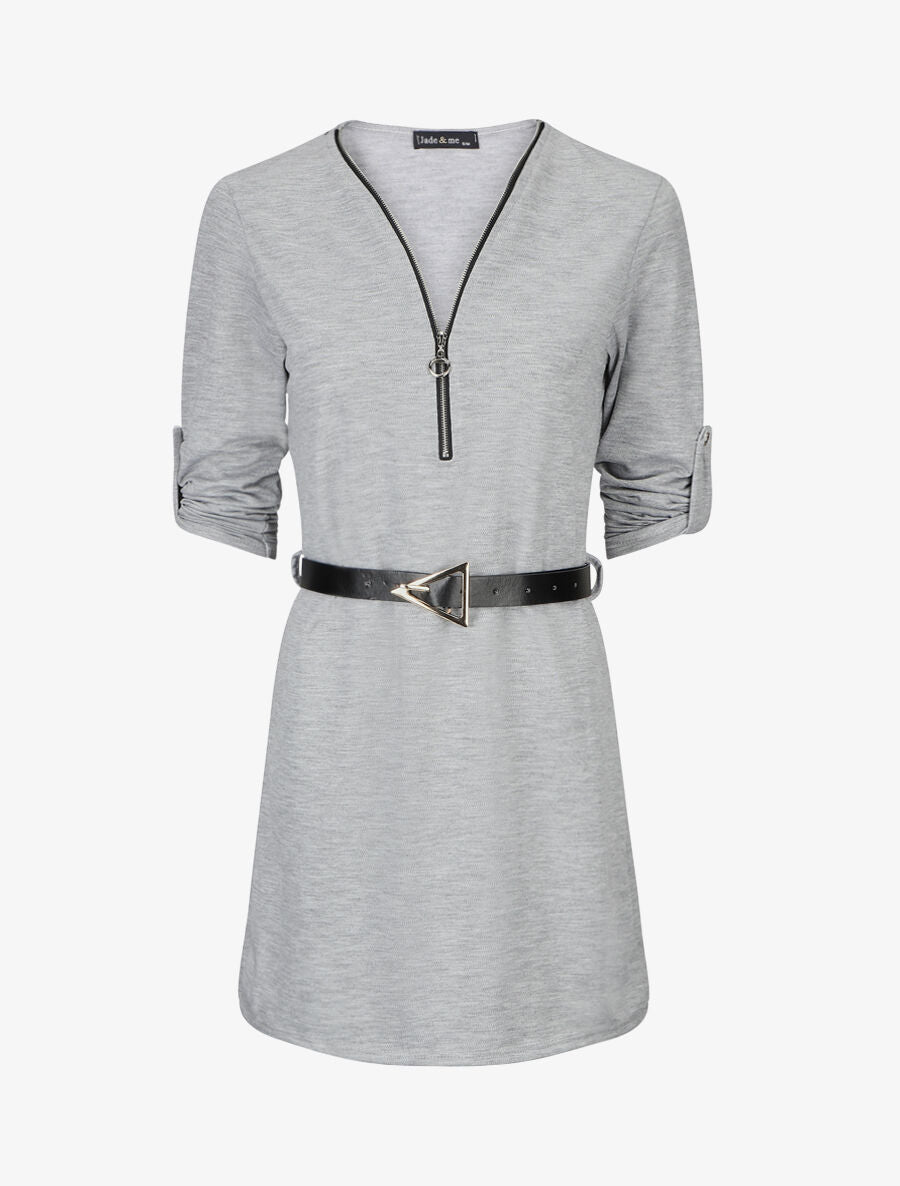 Robe droite avec ceinture stylisée - Gris - 5