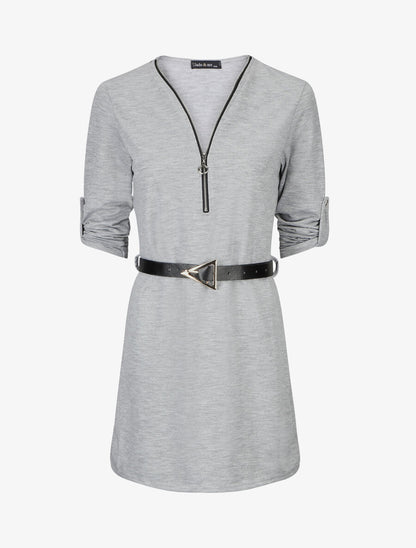 Robe droite avec ceinture stylisée - Gris - 5
