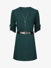 Robe droite avec ceinture stylisée - Vert sapin - 1