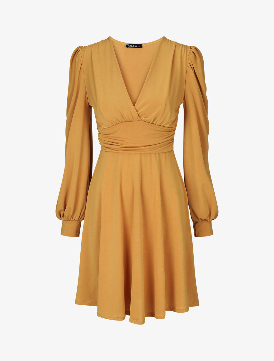 Robe patineuse à col cache-coeur - Moutarde - 1