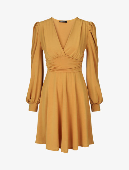 Robe patineuse à col cache-coeur - Moutarde - 1