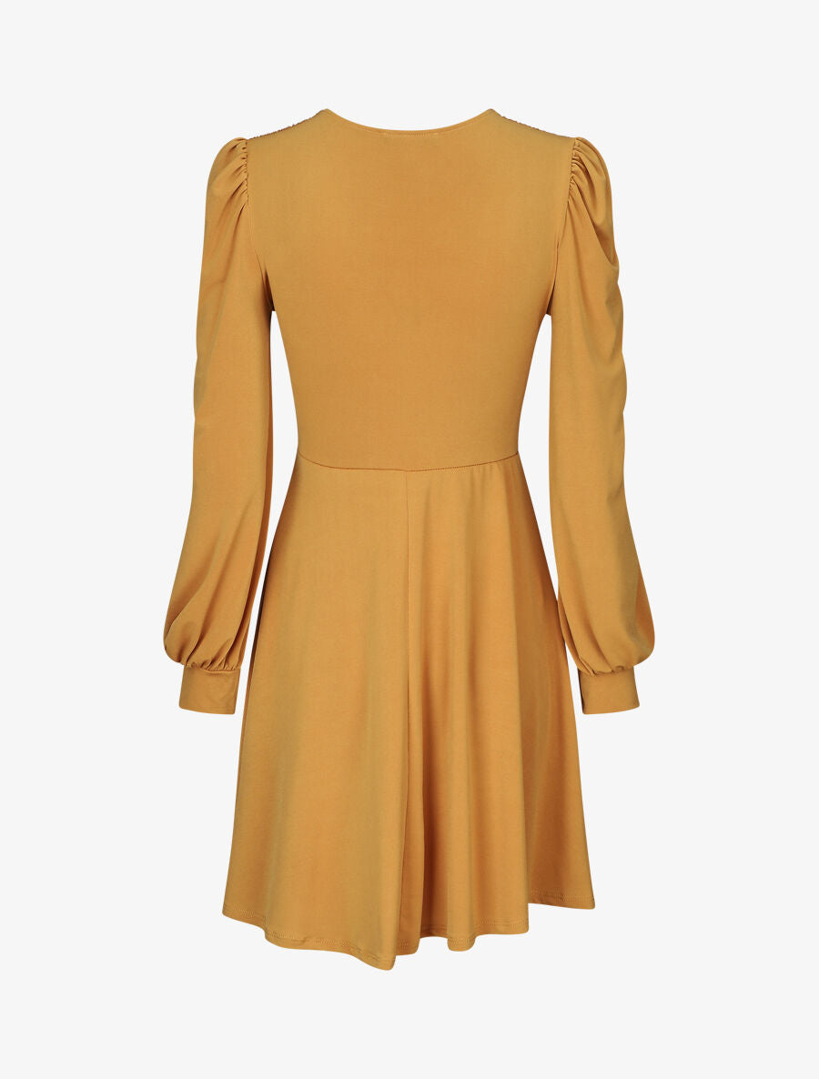 Robe patineuse à col cache-coeur - Moutarde - 2