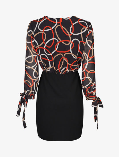 Robe fourreau à buste imprimé anneaux - Noir - 2