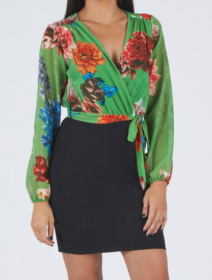 Robe fourreau à buste imprimé fleuri - Vert - 4