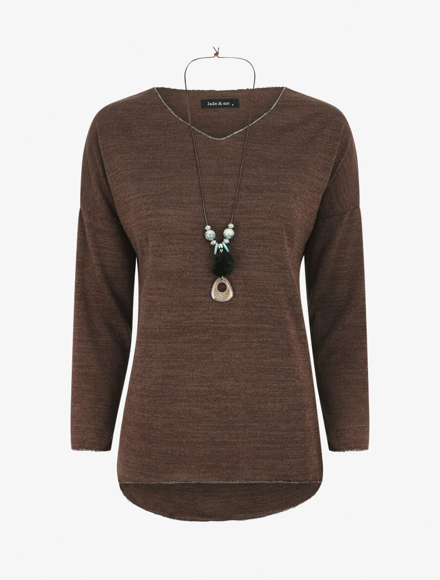 Pull droit à liseré irisé - Marron - 1