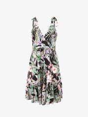 Robe patineuse mi-longue imprimé jungle tropicale - Noir - 4