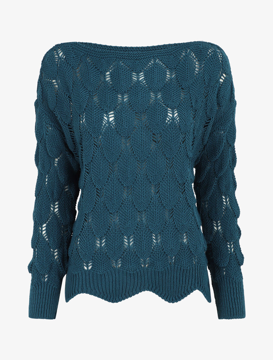 Pull en maille effet écaille - Bleu canard - 1