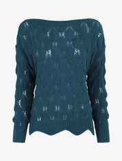 Pull en maille effet écaille - Bleu canard - 1