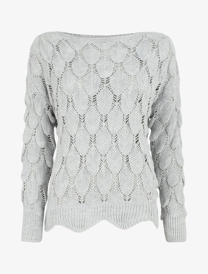 Pull en maille effet écaille - Gris clair - 1