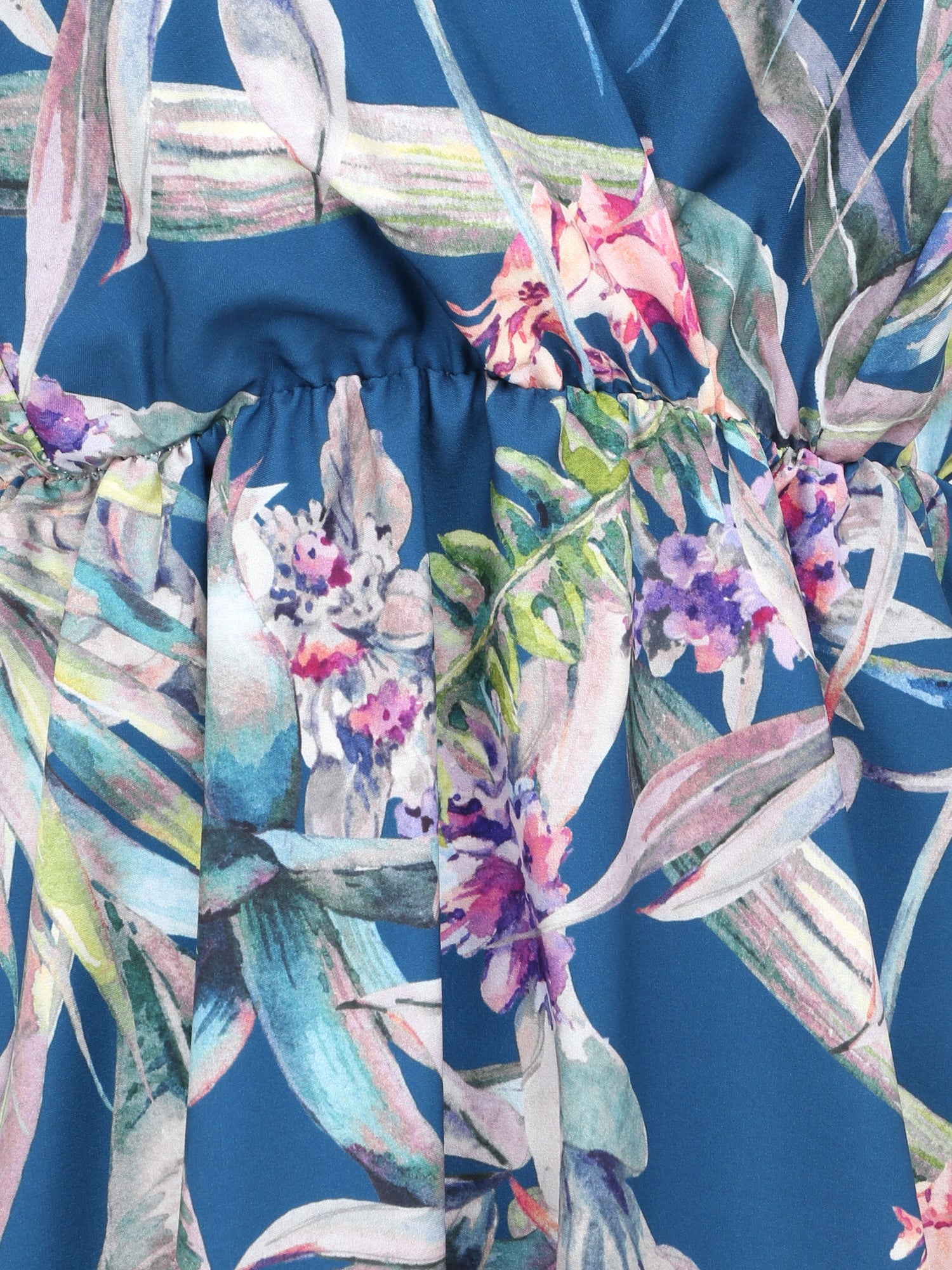 Robe patineuse mi-longue imprimé jungle tropicale - Bleu - 3
