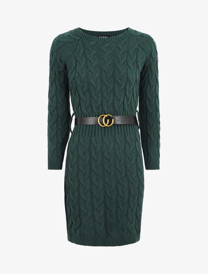 Robe pull courte effet tressé - Vert sapin - 1