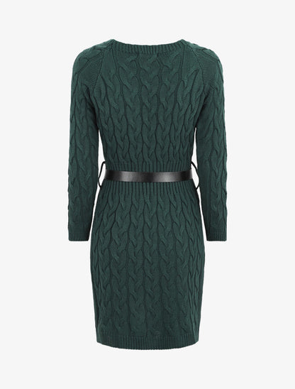 Robe pull courte effet tressé - Vert sapin - 2