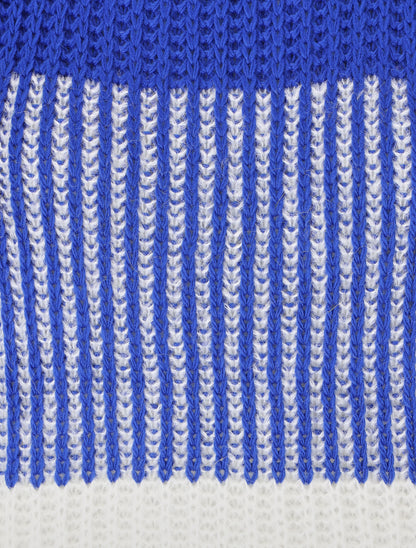 Pull en grosse maille bicolore - Bleu roi - 3