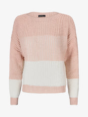 Pull en grosse maille bicolore - Rose - 1