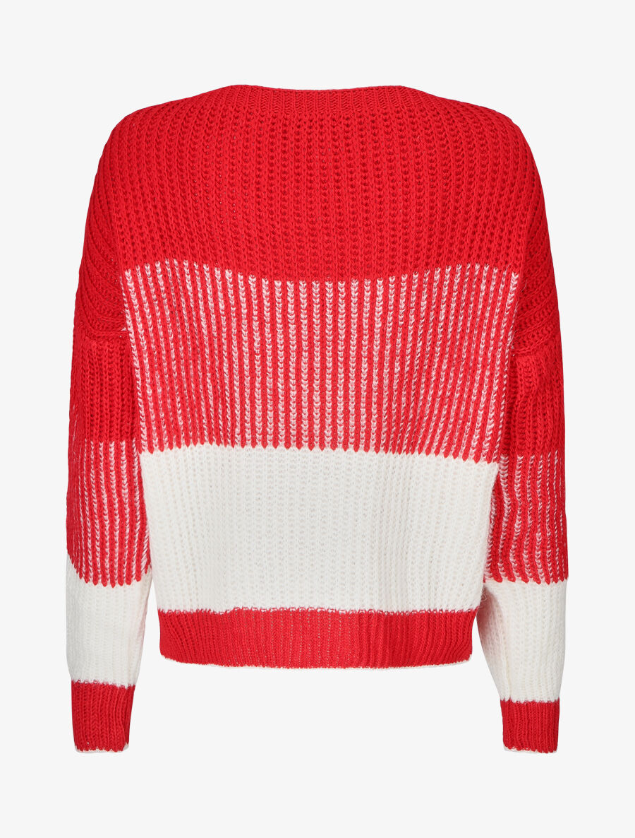 Pull en grosse maille bicolore - Rouge - 2