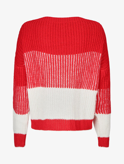 Pull en grosse maille bicolore - Rouge - 2
