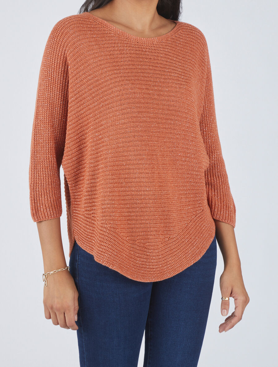 Pull irisé col bateau - Orange - 4