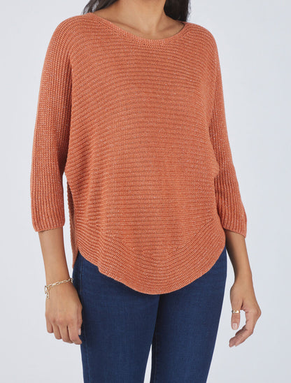 Pull irisé col bateau - Orange - 4