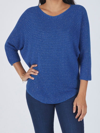 Pull irisé col bateau - Bleu électrique - 4