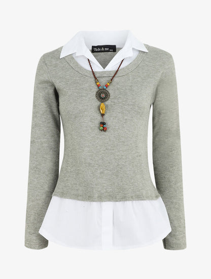 Pull à chemise superposée - Vert olive - 4