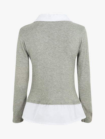 Pull à chemise superposée - Vert olive - 2