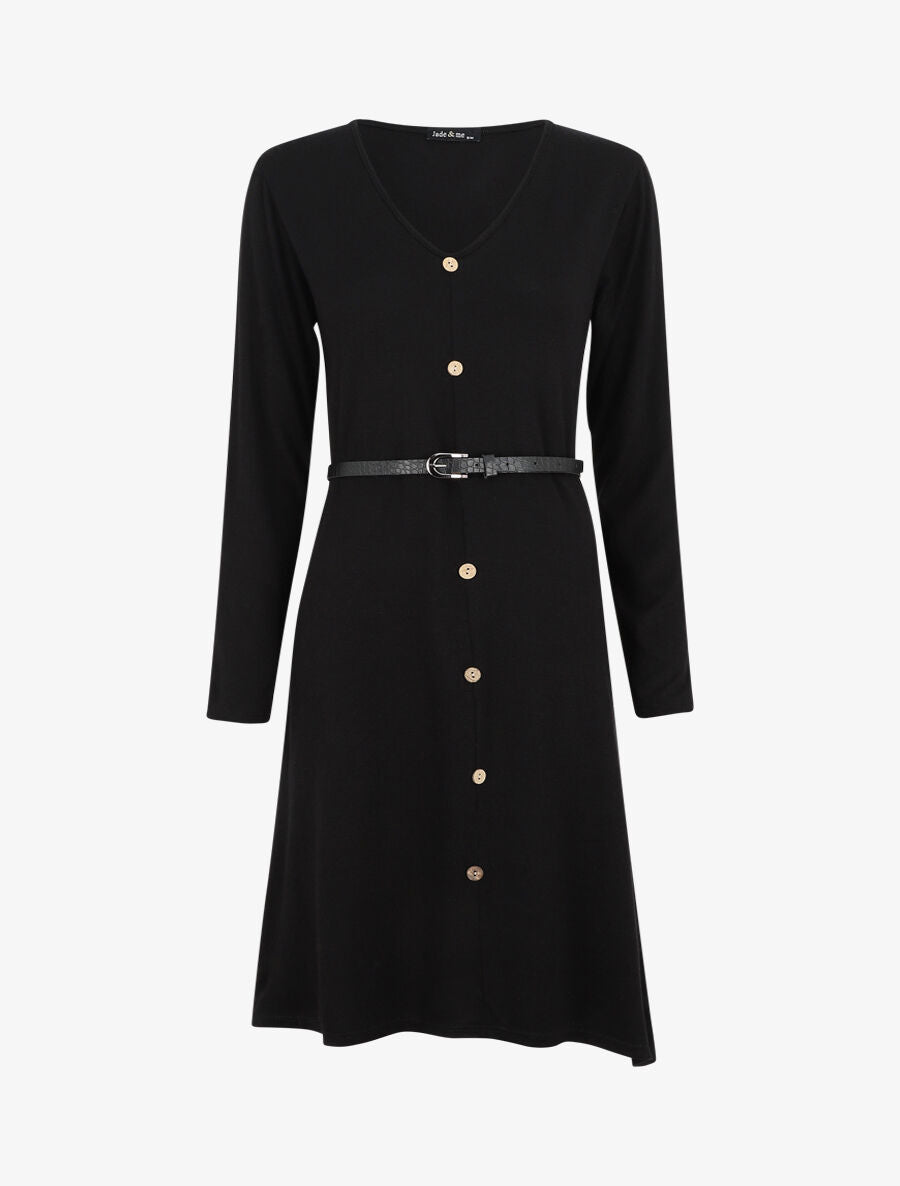 Robe pull mi-longue boutonnée - Noir - 1