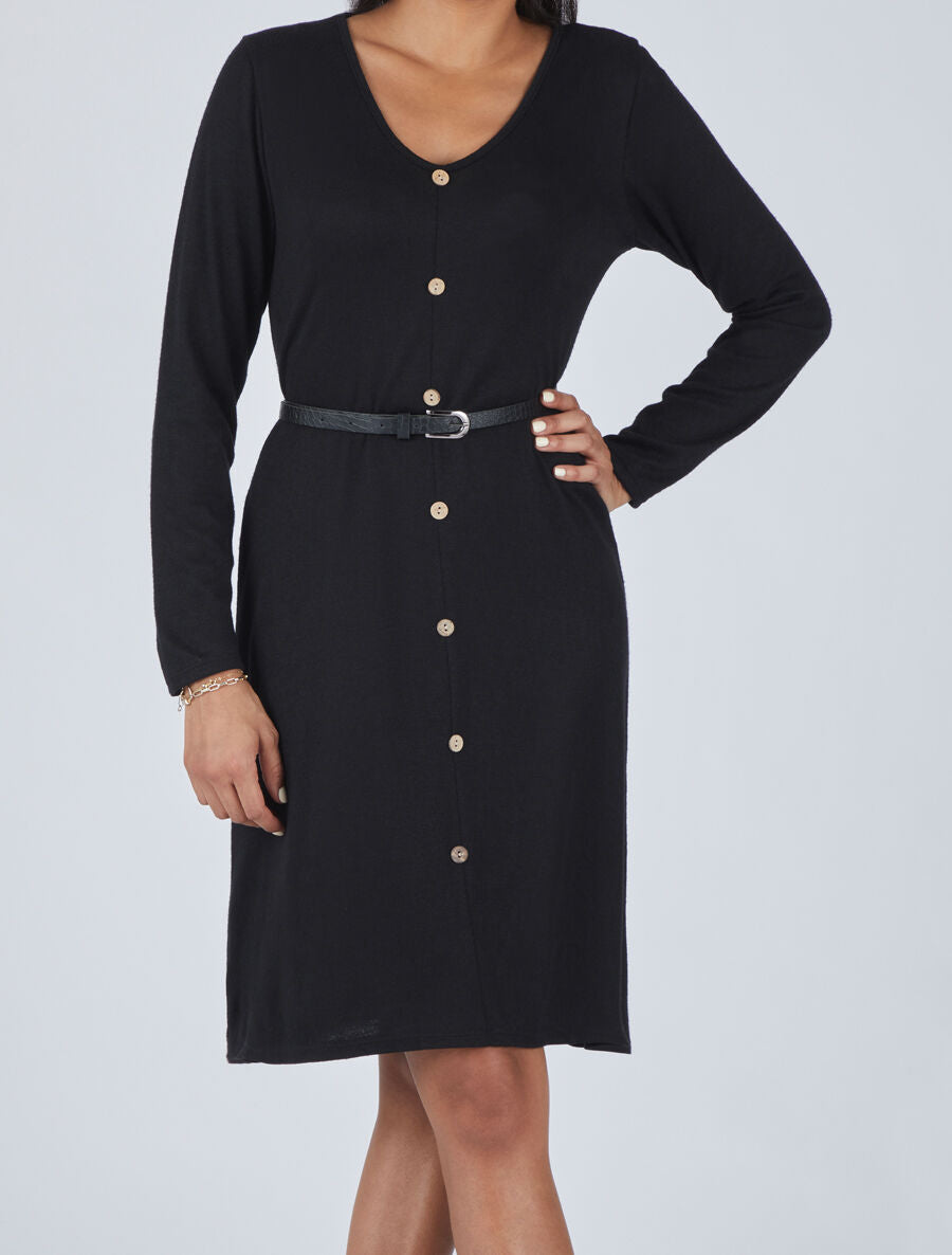 Robe pull mi-longue boutonnée - Noir - 4