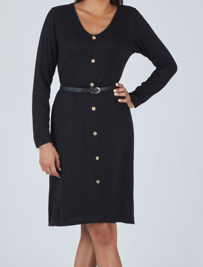 Robe pull mi-longue boutonnée - Noir - 4