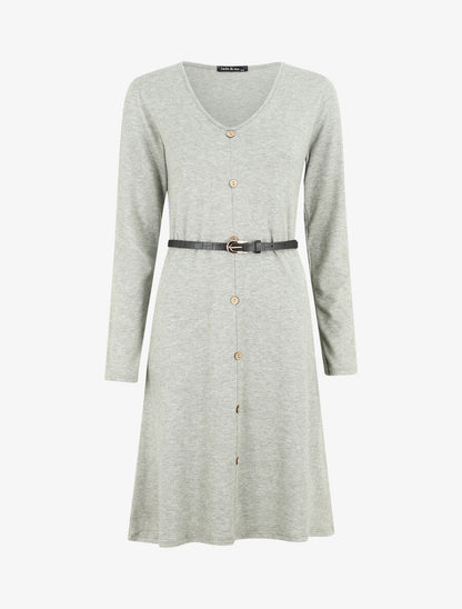 Robe pull mi-longue boutonnée - Vert olive - 1