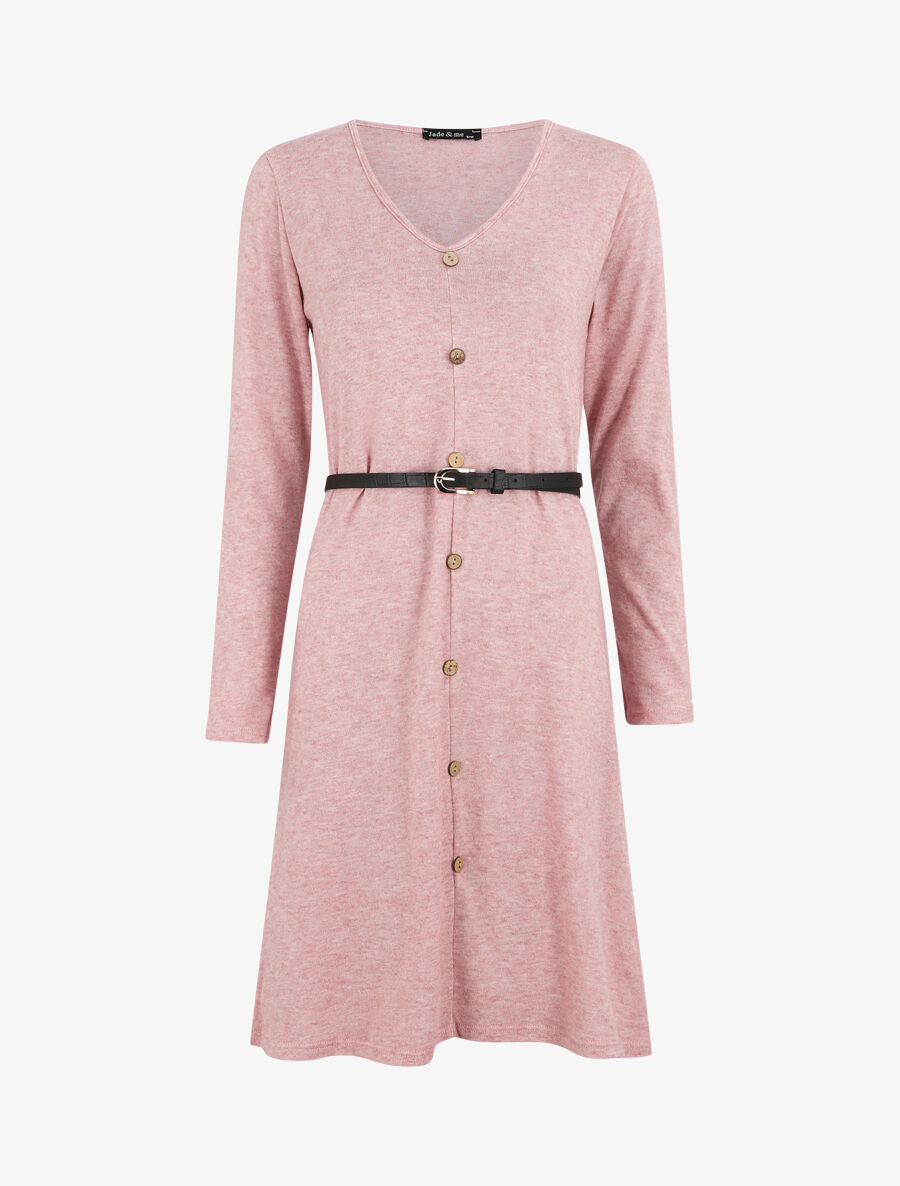 Robe pull mi-longue boutonnée - Rose clair - 5