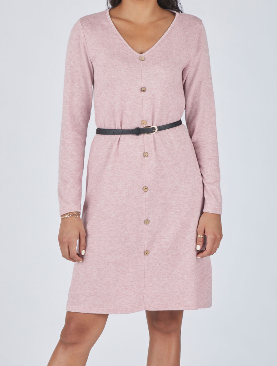 Robe pull mi-longue boutonnée - Rose clair - 4