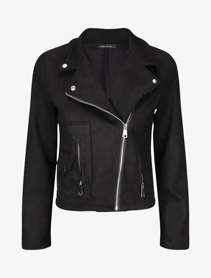 Veste style perfecto zippée en suédine - Noir - 1
