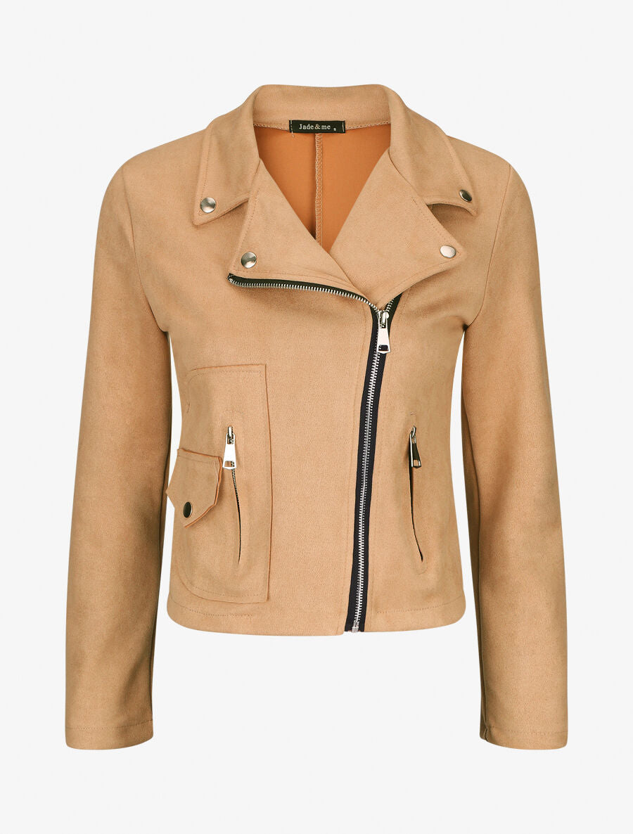 Veste style perfecto zippée en suédine - Beige - 5