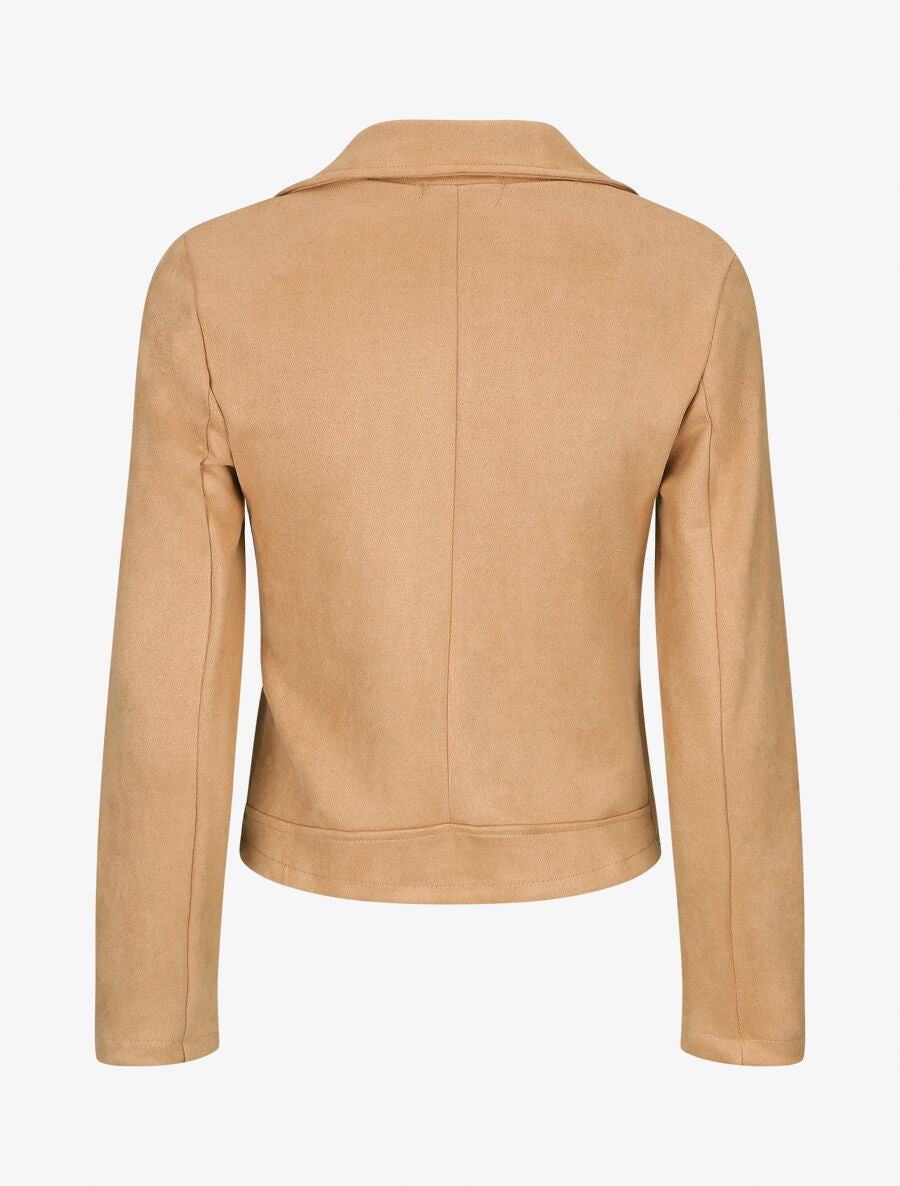 Veste style perfecto zippée en suédine - Beige - 2