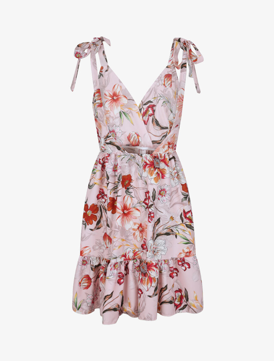 Robe patineuse mi-longue imprimé fleurs tropicales - Rose - 2