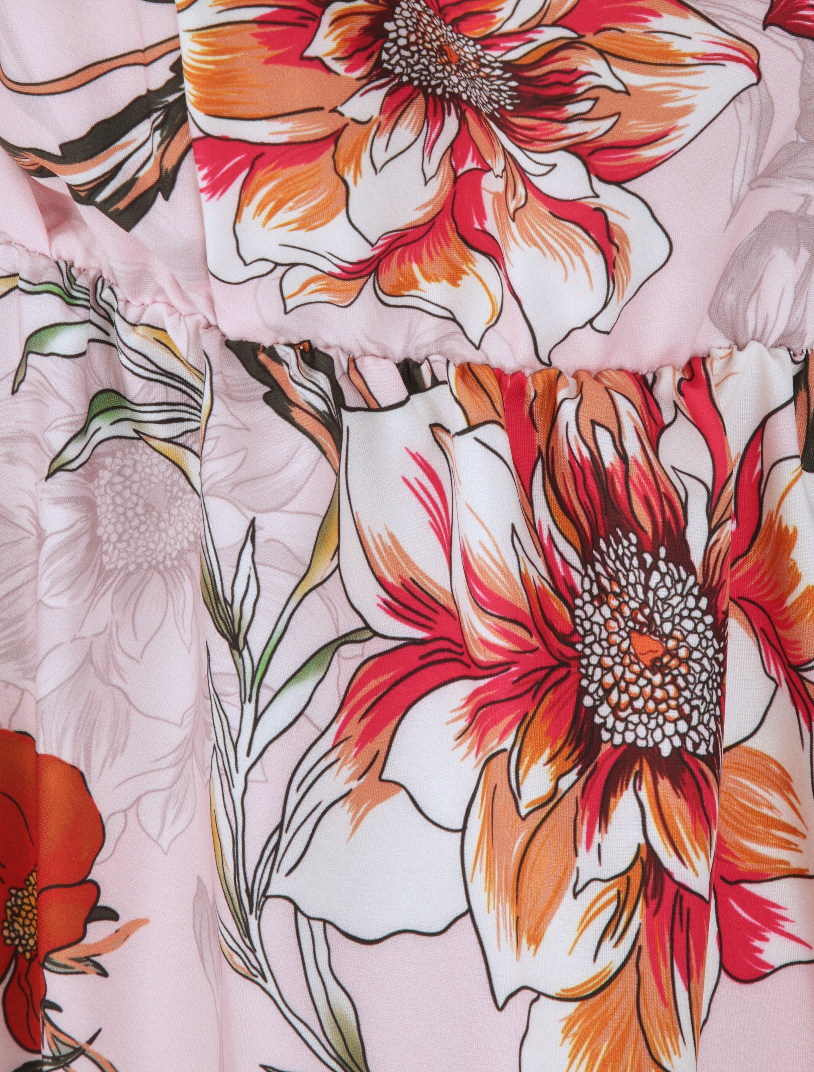 Robe patineuse mi-longue imprimé fleurs tropicales - Rose - 4