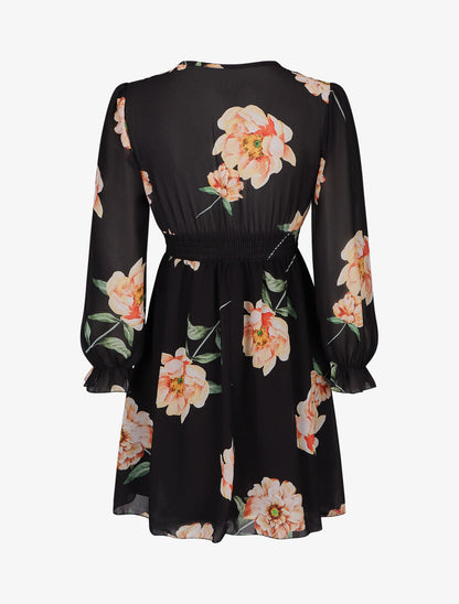 Robe courte patineuse imprimé grandes fleurs - Noir - 2