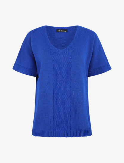 Pull à col rond et manches courtes - Bleu roi - 5