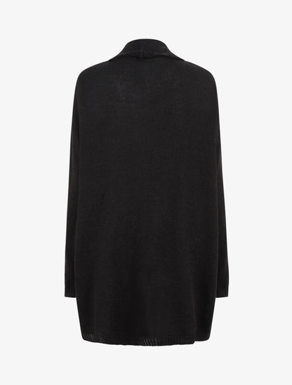 Gilet mi-long ouvert en maille - Noir - 2