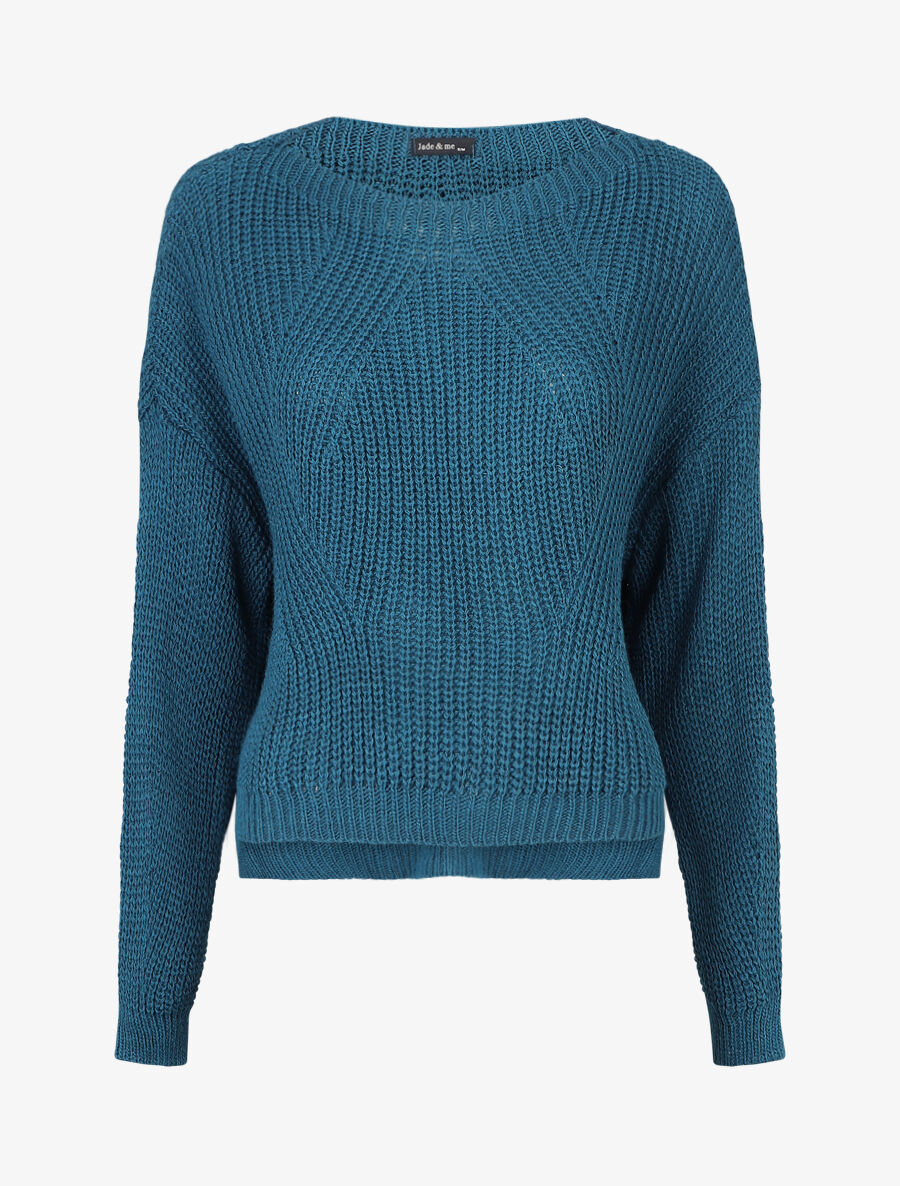 Pull loose à col bateau - Bleu canard - 5